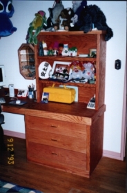 Built in Oak Desk, Shelves, Dresser and Headboard